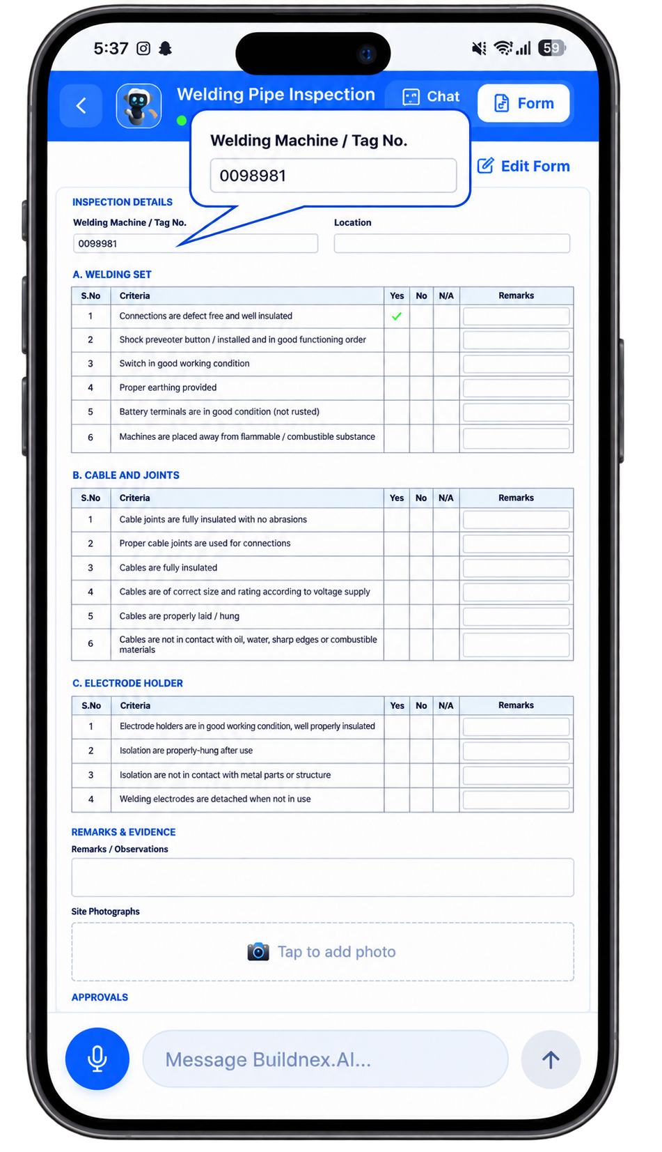 Filled Checklist Form