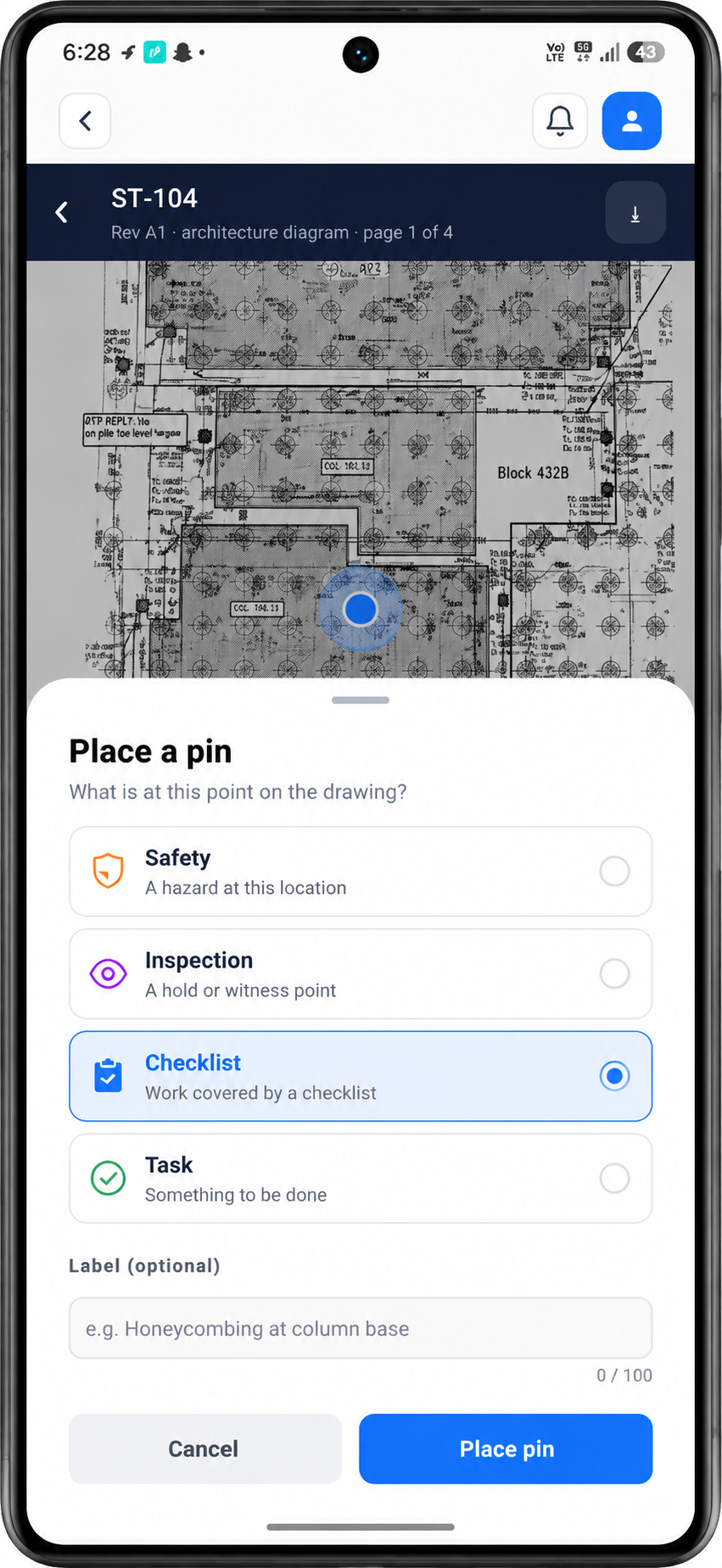 Pin forms and tasks to exact drawing locations
